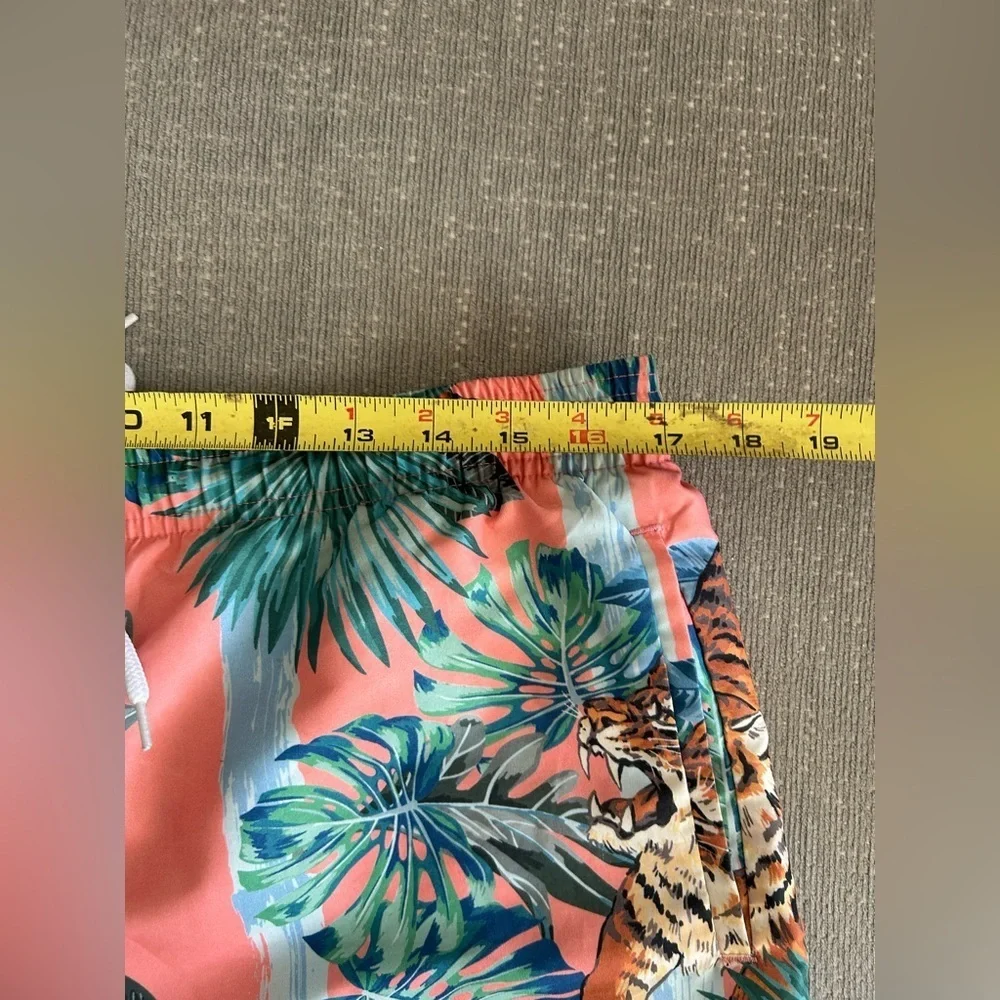 Top Man Pink Tiger Tropical  Swim Trunks Size S/M Beach Summer Hawaiian